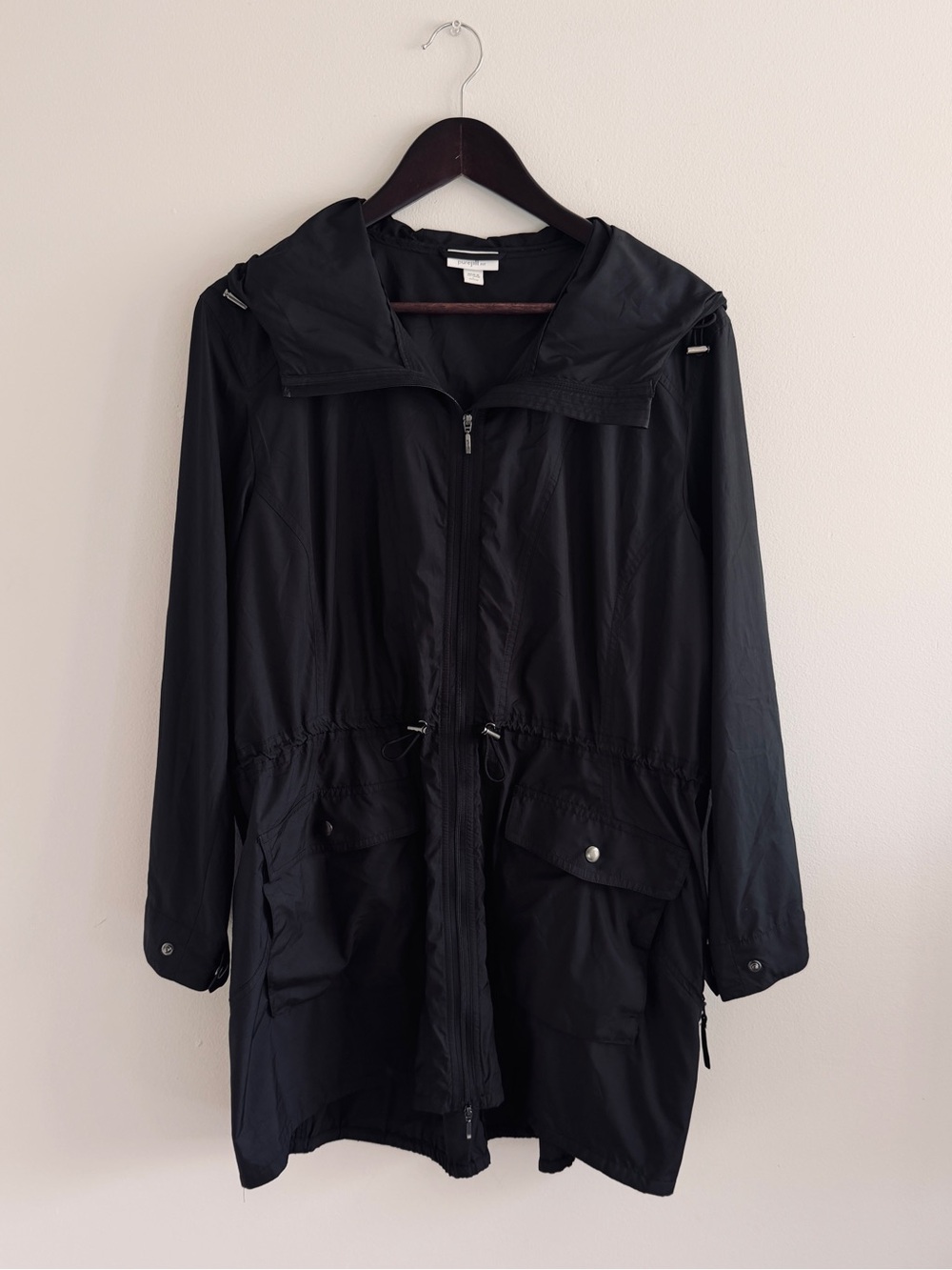 pureJill Hooded Utility Coat in Black L Petite